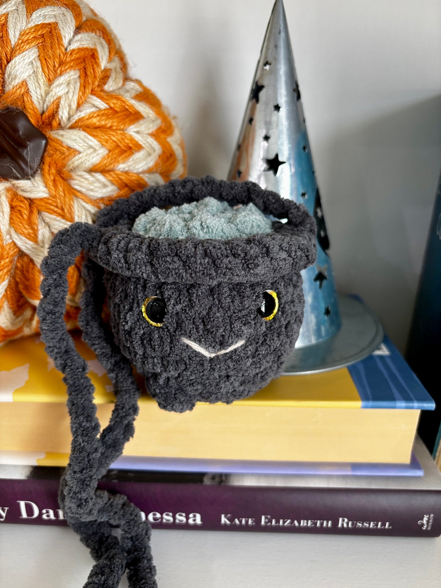 Smiling Cauldron Plush - Handmade Crochet Magic Pot (4 Top Colors Available)