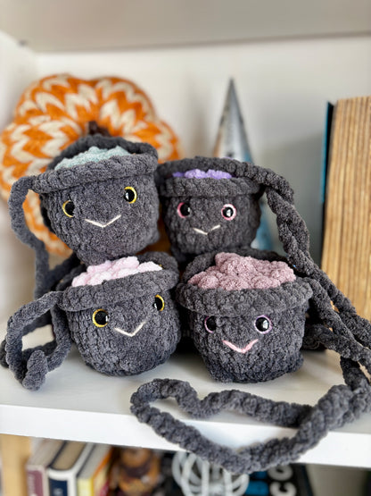 Smiling Cauldron Plush - Handmade Crochet Magic Pot (4 Top Colors Available)