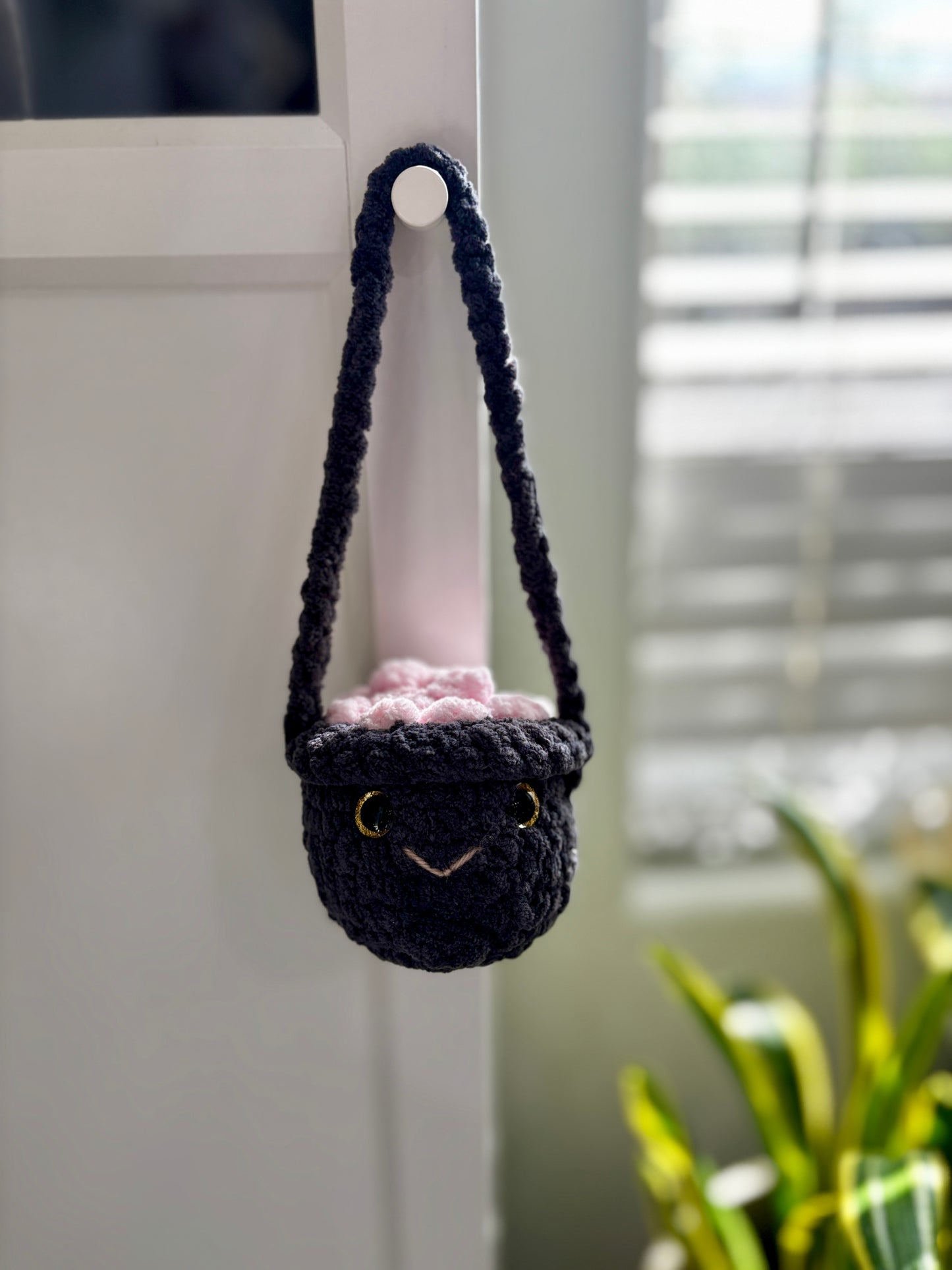 Smiling Cauldron Plush - Handmade Crochet Magic Pot (4 Top Colors Available)