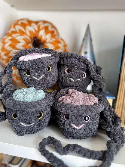 Smiling Cauldron Plush - Handmade Crochet Magic Pot (4 Top Colors Available)