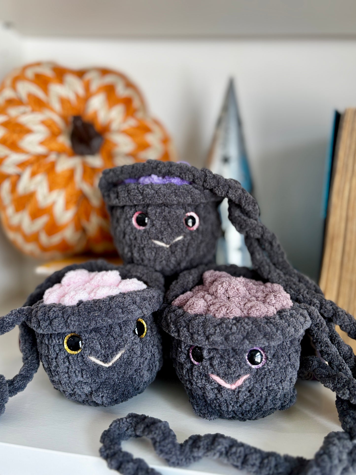 Smiling Cauldron Plush - Handmade Crochet Magic Pot (4 Top Colors Available)