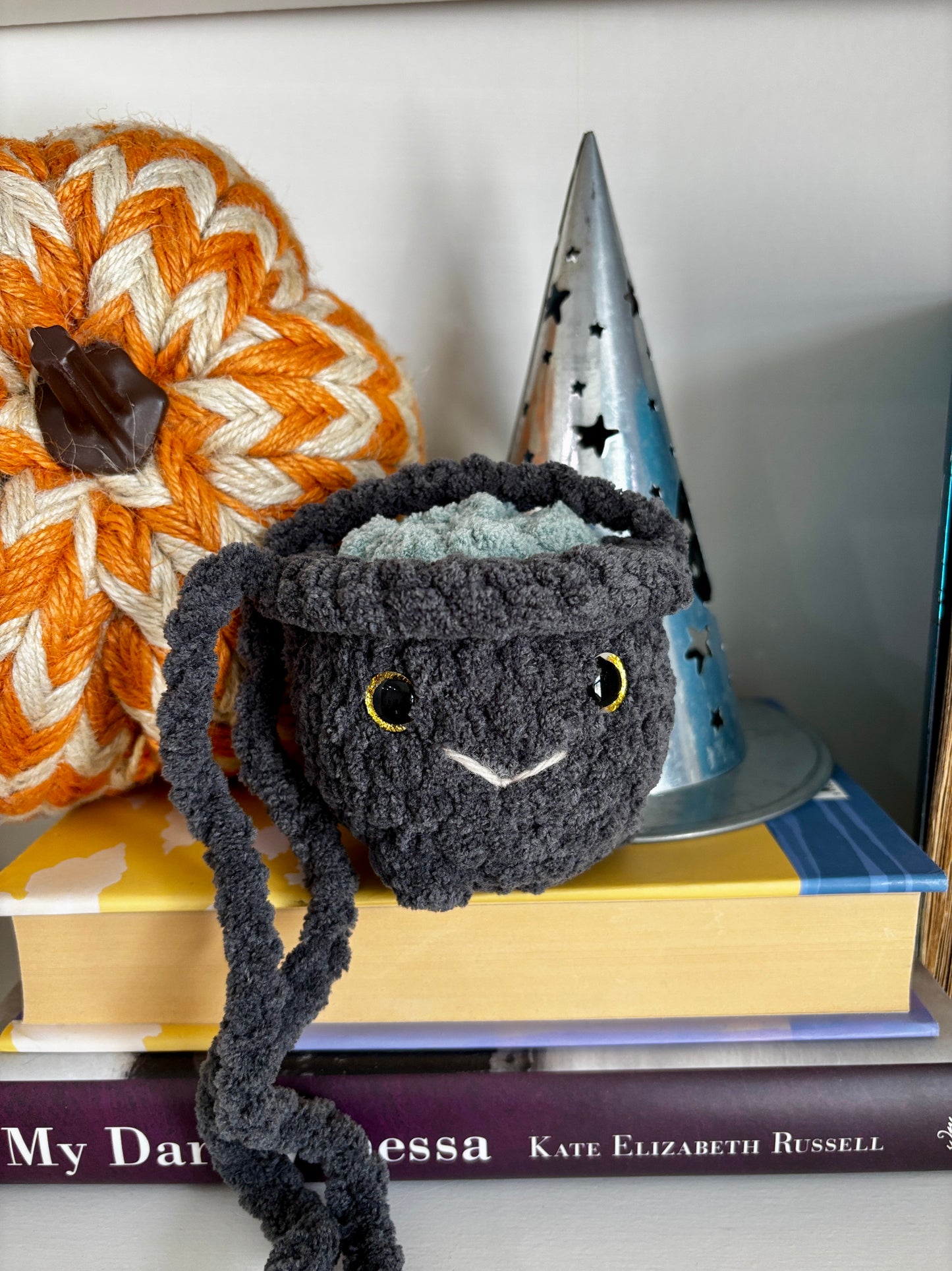 Smiling Cauldron Plush - Handmade Crochet Magic Pot (4 Top Colors Available)